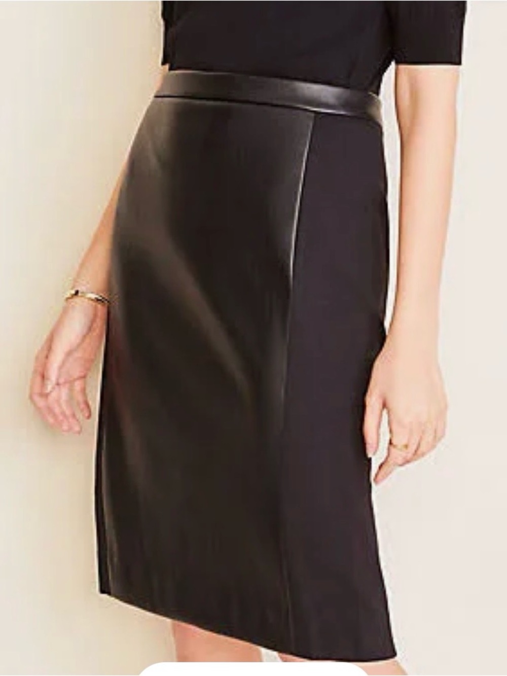 Ann Taylor Factory Black Faux-Leather Paneled Pencil Skirt